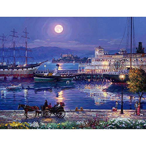 Diamant Peinture Harbour en Résine Supérieure Mosaïque de Nuit 5D