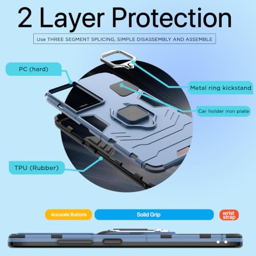 Image of Pikkme D5 Tough Armor Bumper Back Cover Case for Samsung Galaxy S21 Ultra |Ring Holder & Kickstand in-Built (Blue)
