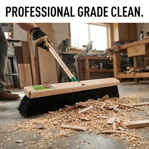 Image of Black Indoor Push Broom Head - Heavy Duty Hardwood Block - Polypropylene Bristles - Deck Scrub Brush - Two Threaded Handle Holes for Better Assist (24 inch)