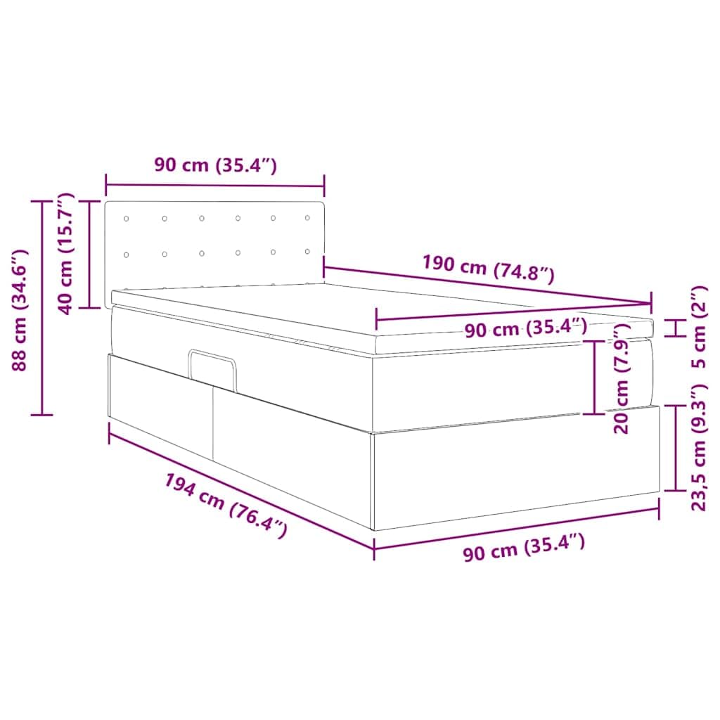 Cama de almacenamiento LED color crema 90 x 190 cm con colchón, cabecero ajustable, espacio de almacenamiento, funda de tela, tira LED USB, cama individual moderna para dormitorio con