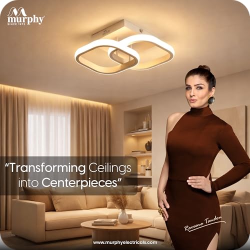 Image of Murphy 22W LED Modern Ceiling Light, Pack of 1 | 3 Color Change (Warm /Natural /Cool) Square Acrylic Flush Mount for Living Room, Bedroom, Hall & False Ceiling