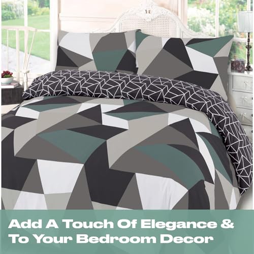 Dreamscene Geometric Shapes SINGLE Duvet Cover with Pillowcase Reversible Bedding Set, Black Grey White - Cosy Home Interiors Dreamscene Geometric Shapes SINGLE Duvet Cover with Pillowcase Reversible Bedding Set, Black Grey White - Image 5