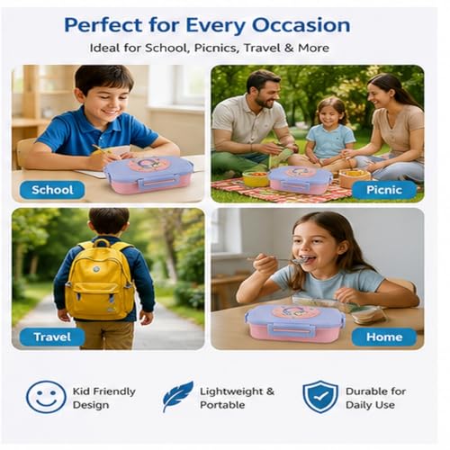 Image of PLUSPOINT Big Stainless Lunch Box Steel Tiffin Box with Inner Separate Veg Box | Leak Proof and Break Resistant | Tiffin for Kids, Adults with Snap Lock | Ideal for Office, School