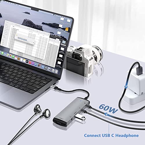 5 In 1 Usb C To 3.5Mm Headphone And Charger Adapter, Usb C Hub Otg Usb 3.0 Data Adapter Pd 60W Charger Fit With Ipad Pro/Ipad Air Mini/Macbook Pro/Air, Galaxy S23 S22 Note 20 Ultra, Pixel 7 6 Pro #TOP6