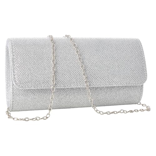 Nfvjfxz 1Pcs Evening Bag Clutch Purse for Women Envelope Evening Handbag with Detachable Chain Clutch Purse for Wedding Party Formal Occasions (Sliver)