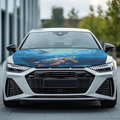 Image of Sea Turtle Car Hood Cover Elastic Fabrics Car Hood Cover Protector Vehicles Decorate Engine Easy to Install and Clean Car Decor Accessories Fit Most Car