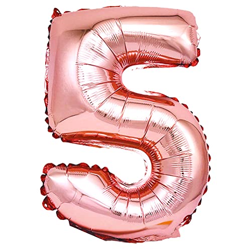 Ealimun アルファベット バルーン レターバルーン 数字 英語 英字 ローマ字 風船 balloon 誕生日 イベント 飾り付け 約40cm (ローズゴールド, 数字5)