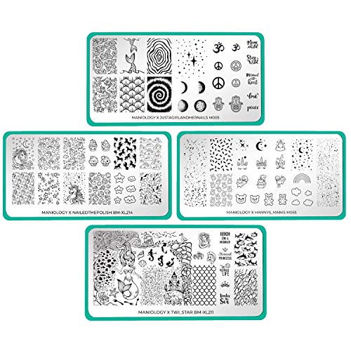 Maniology Artist Collaboration Mythical Creatures Creative Nail Art Stamping Plates (Hannys_Manis (m055), nailedthepolish (BM-XL214), justagirlandhernails (M005), twi_star (BM-XL211), Set of 4)