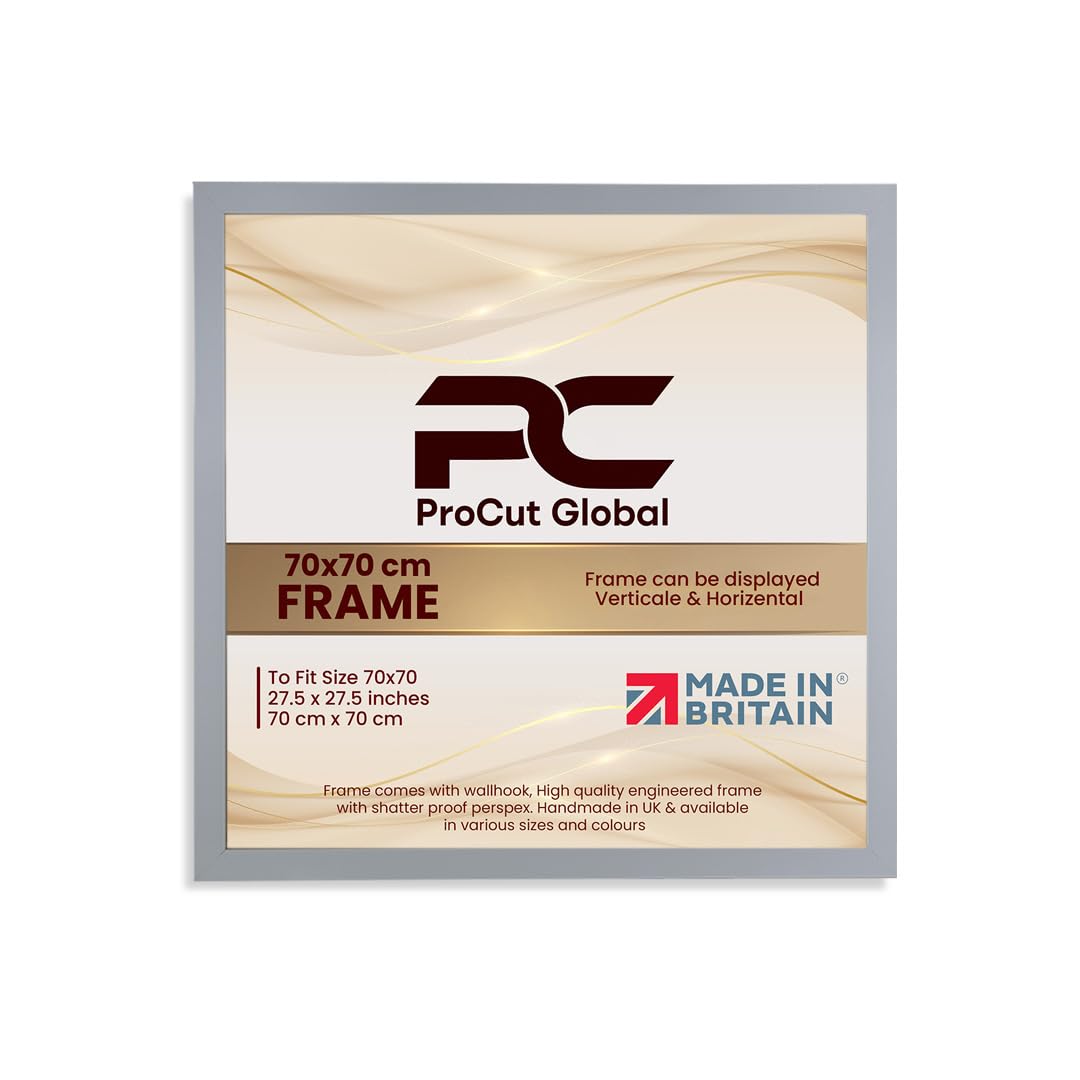 Procut Global 70X70CM Light Grey Picture Frames - Modern Wooden Photo Frame with Shatterproof Perspex for Wall or Tabletop - Perfect for Posters, Certificates, Prints - Sizes & Colors Available