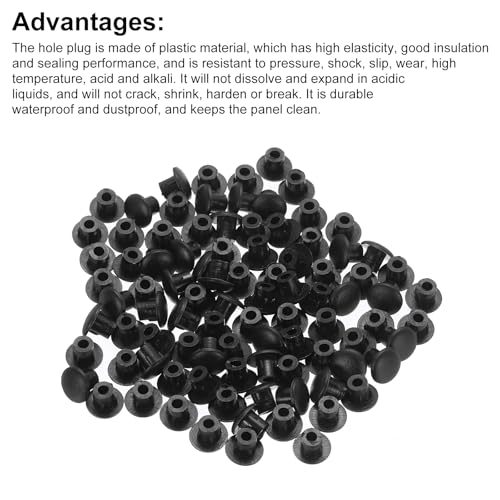 Image of MECCANIXITY 300pcs Plastic Hole Plugs, 5mm (3 /16 Inch) Black Screw Caps Cover Snap in Locking Round Button Top Shelf Plugs for Cabinet Cupboard Bookcase License Plate Furniture