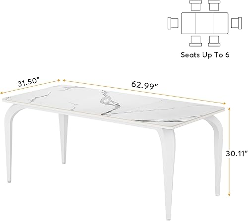Miniatura 2 de Tribesigns Mesa de comedor de mármol, mesa de comedor moderna de piedra sinterizada de 63 pulgadas con patas de metal, mesa rectangular de cocina