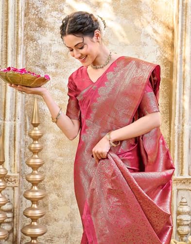 Image of SIRIL Women's Silk Jacquard Banarasi Saree With Unstitched Blouse Piece
