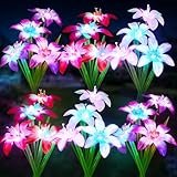 WdtPro 2025 Upgraded Solar Lights Outdoor 6 Pack, Solar Garden Lights with 24 Blooming Lily RGB Light, 7 Color Changing Waterproof Solar Flower Lights for Outside Yard, Patio Decor Gifts