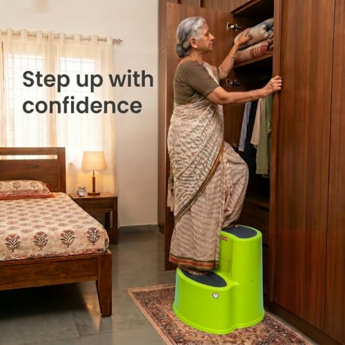 Image of Multipurpose Step Stool with Anti-Skid Surface for Home, Kitchen & Office | Premium Plastic Ladder Stool | 220 kg Hight Weight Load Capacity | 60 x 47 x 51.5 cm  (Citrus Green)