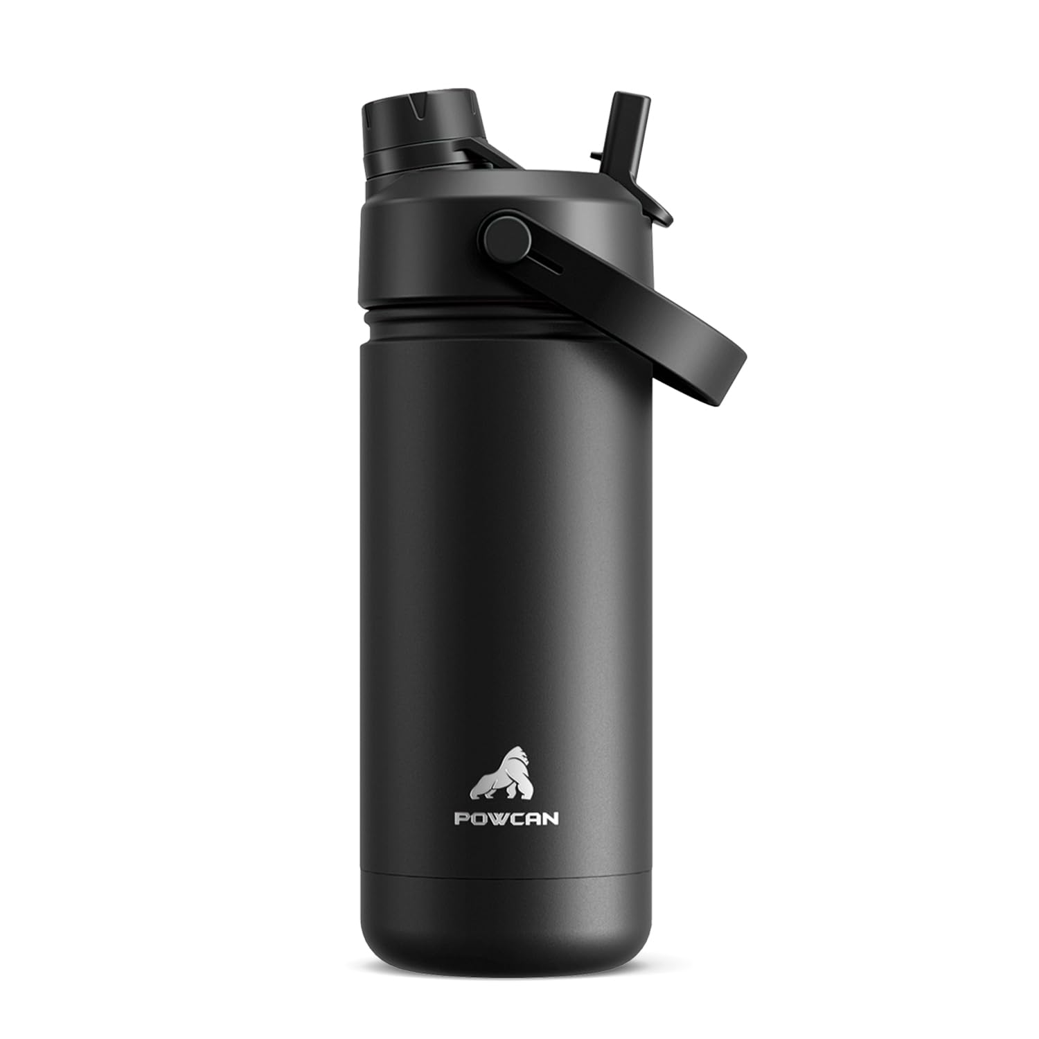 POWCAN 18 oz Insulated Water Bottle with 2-in-1 Straw and Spout Lid, Keep Cold 24H, Leak-Proof, Fits in Car Cup Holder, Stainless Steel Water Bottle for Sports, Travel, and School (Dark Knight)