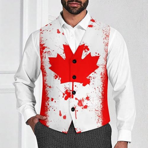 Canada Canadian Flag Suit Vest for Men Slim Fit Tuxedo Waistcoat Button Down V Neck Business Dress Coat4