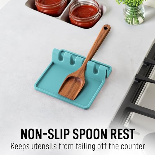Image of Zulay Kitchen Silicone Utensil Rest with Drip Pad for Multiple Utensils - BPA-Free, Heat-Resistant Spoon Rest & Spoon Holder for Stove Top - Kitchen Utensil Holder for Ladles & Tongs - Aqua Sky