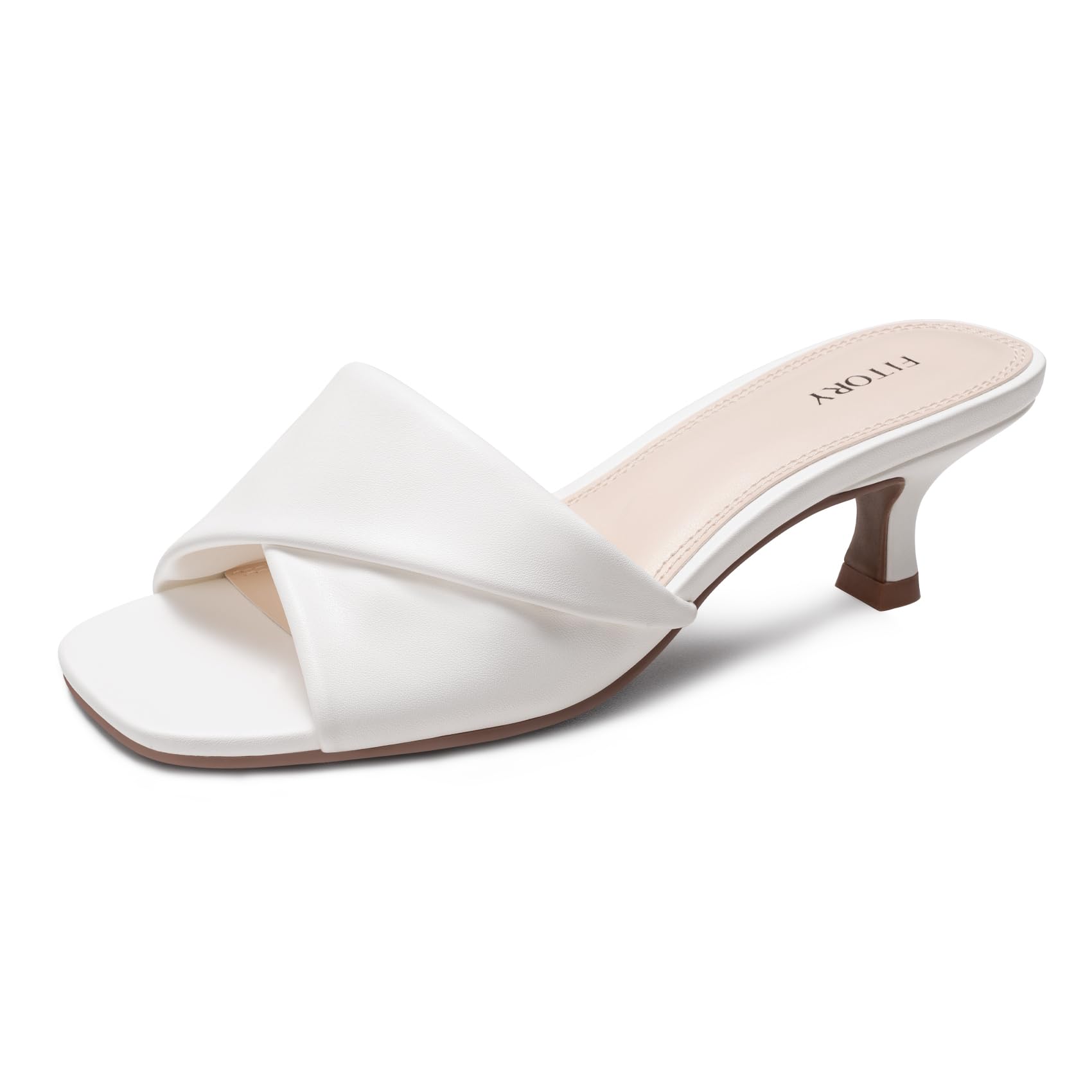 FITORY Womens Kitten Heels,Cross Band Sandals,Dressy Square Open Toe 1.97in
