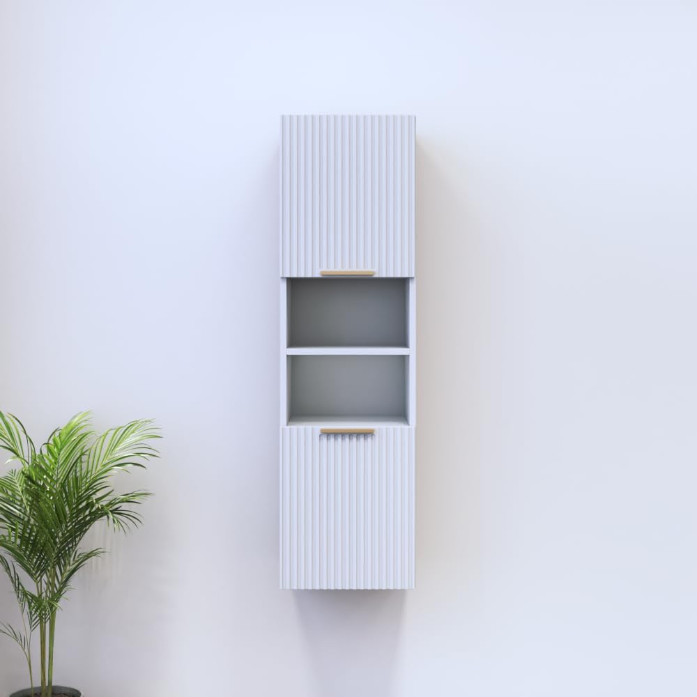 Meble Furniture Madera 05 Modern Freestanding Bookcase — Two Matte Doors — Matte Finish, 35.4 x 11.8 x 70.9 inches — White