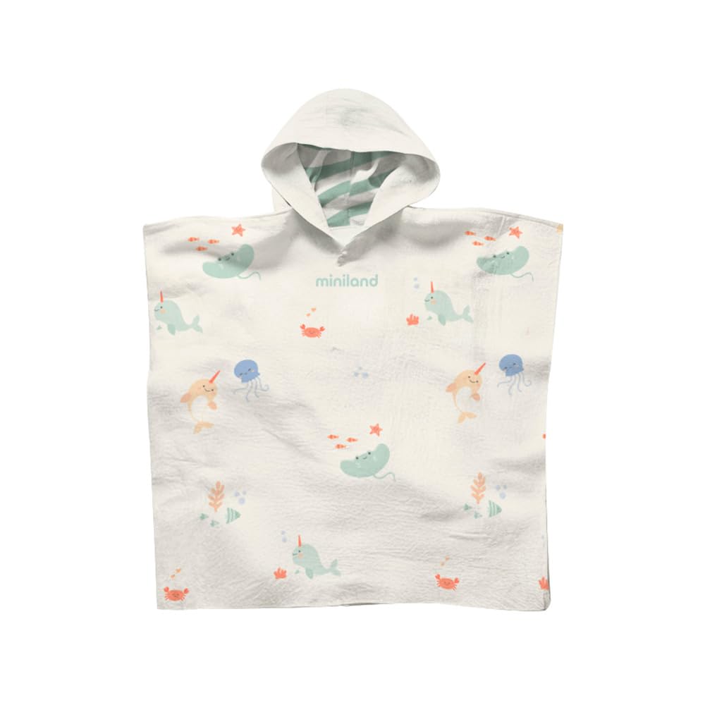 Miniland - Hooded Baby Towel Poncho, Muslin Bath Towel, Soft, Lightweight and Breathable