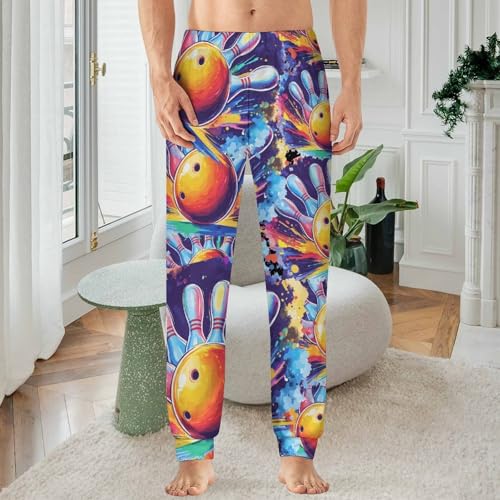 Art Bowling Ball Hitting Pins Men's Pajama Bottoms Sleep Lounge Soft Comfy Pants Sleepwear2