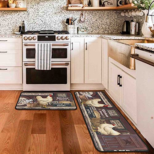 Flippana Kitchen Rugs Farmhouse Style For Floor, Rooster Kitchen Rug, Non-Slip Backing Kitchen Mat Set Of 2 Washable Kitchen Rug Sets With Runner For Home Kitchen 17"X47.2"+17"X30" #TOP7