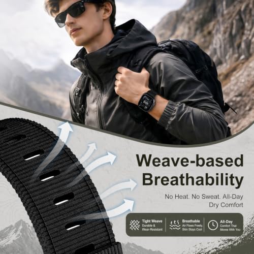 Image of Tactical Nylon Bands for Apple Watch Band Series 11-1 /SE Men | Rugged Breathable Fabric, Nato Adjustable Sport Strap with Reinforced Connector for iWatch 42mm 41mm 40mm 38mm, M