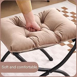 Lita folding upholstered footrest stool modern small portable accent ottoman with detachable thick cotton cushion padded sofa stool with metal frame for lazy chair living room bedroom khaki  urban country home decor