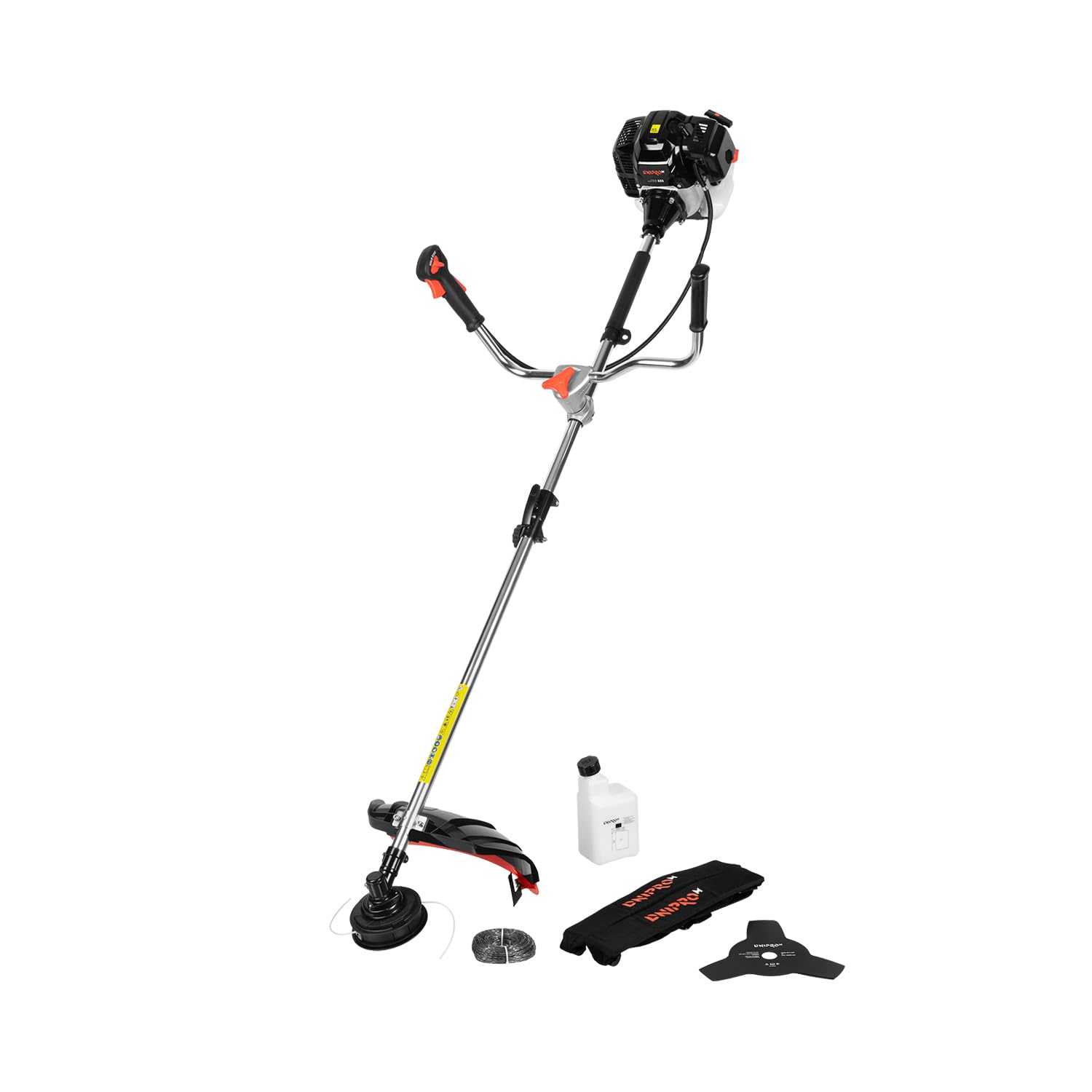 Desbrozadora de Gasolina, 51,7 CC, 2,6 kW (3,5 CV), Hilo Ø450 mm, Cuchilla 3 Dientes 255 mm, Manillar Tipo Bicicleta, Arnés Mochila, Antivibración, Depósito 0,9 L - 52S