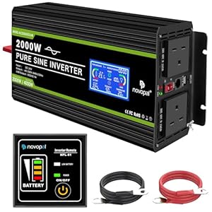NOVOPAL 2000W Pure Sine Wave Inverter 24V to 230V 240V Car Power Converter with LCD Display, 2 UK Outlets, 1 USB Port, Remote Control for Motorhomes, Truck, Boat, Camping, Household, Van