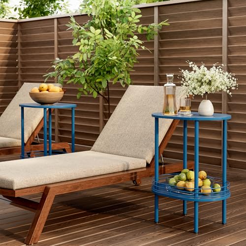 Image of DGSANDGO Blue Oval Side Table,Side Tables Living Room,2-Tier Nightstand,Samll End Table for Small Space,Living Room,Bedroom, Nursery, (1PC,Blue)