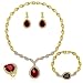 Moochi Women Gold Plated Red Burgundy Cubic Zirconia Crystal Jewelry Set Necklace Earrings Bracelet Ring