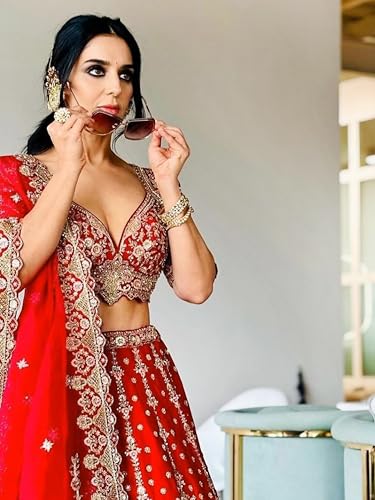 Image of TRENDMALLS Women's Satin Sequin Embroidery Bridal Lehenga Choli with Net Dupatta |Bridal Wedding Lehenga Choli for women