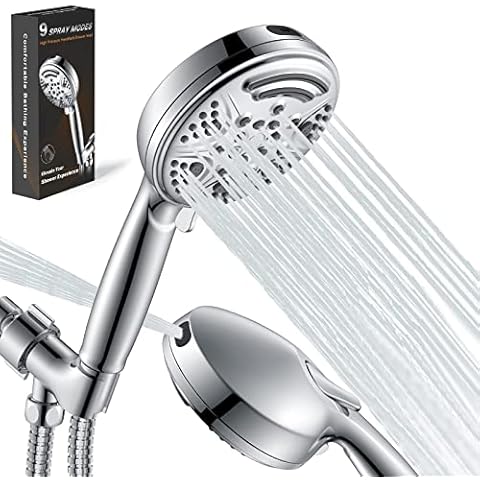 APPASO Handheld Shower Head, Upgraded 9 Modes High Pressure Hand Held Shower Head with 59 Inch Stainless Steel Hose, Chrome High Flow Showerhead with 360° Rotation Bracket, Tape, Rubber Washers Cover