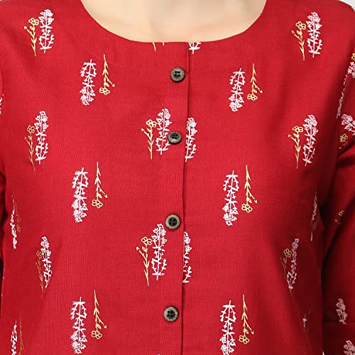 Image of OM SAI LATEST CREATION Slub Rayon Fully Stitched Anarkali Foil Print Kurti for Women & Girls on Jeans Palazzo or Skirt (Plus Size Upto 2XL) (Black)