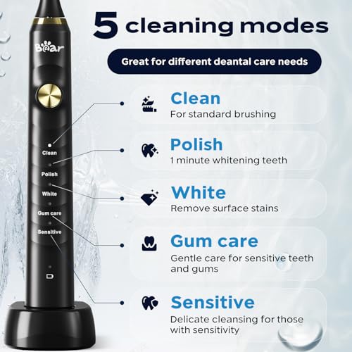 Bar DYS-K02J3-2024 Bear Electric Toothbrush, Sonic Toothbrush For Adults With 6 Soft Brush Heads, Rechargeable Up To 40000Vpm Deep Clean 5 Modes And 2Min Smart Timer, Fast Charge thumb #1