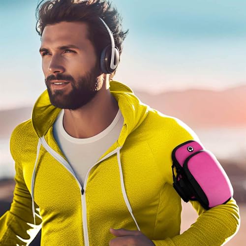 Brassard de sport de qualité supérieure à double compartiment zippé rose