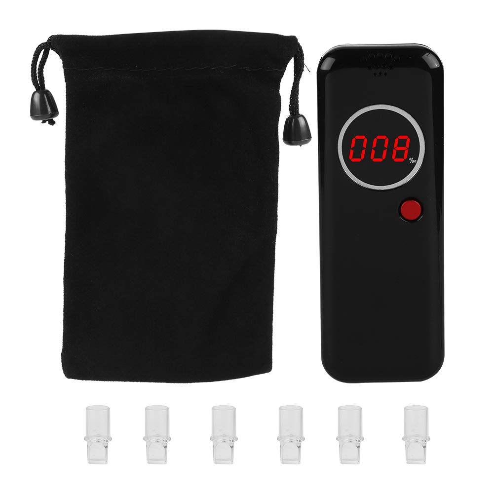 Sonew - Probador de Alcohol, analizador Digital de respiración portátil, Detector de Aliento de Alcohol Profesional con Pantalla LCD roja Digital + boquillas adicionales de 6 Piezas (Negro).