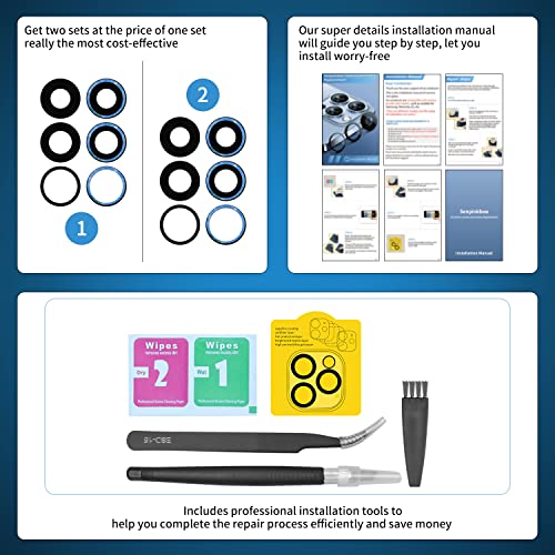 Senpinkboo 2 Pack Back Rear Camera Lens Glass Replacement For Iphone 13 Pro/Iphone 13 Pro Max With Pre-Installed Adhesive, Include Repair Tool Set+ Installation Manual+ Camera Lens Protector #TOP3
