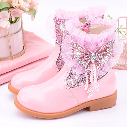 Girls Sequins Rhinestone Butterfly Boots Kids Party Dress Boots Casual Shoes Ruffle Princess Booties with Side Zipper4