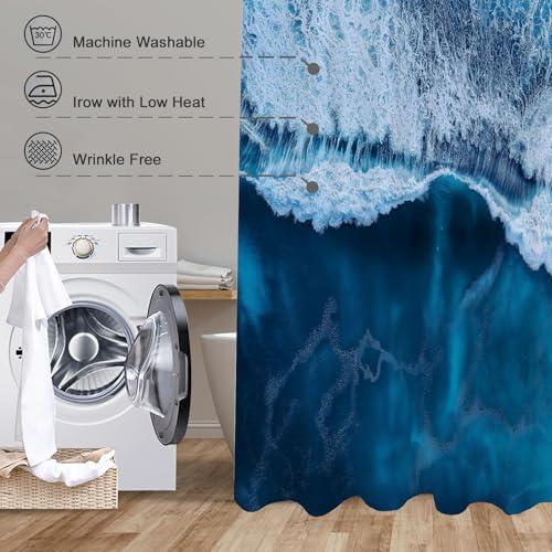Rideau de douche 150x180 cm bleu glacier à motif mer