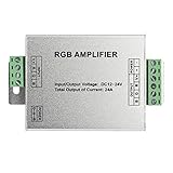 Este amplificador RGB LED de 12-24V 24A lo ayuda a conectar más tiras de luces LED RGB y controlarlas