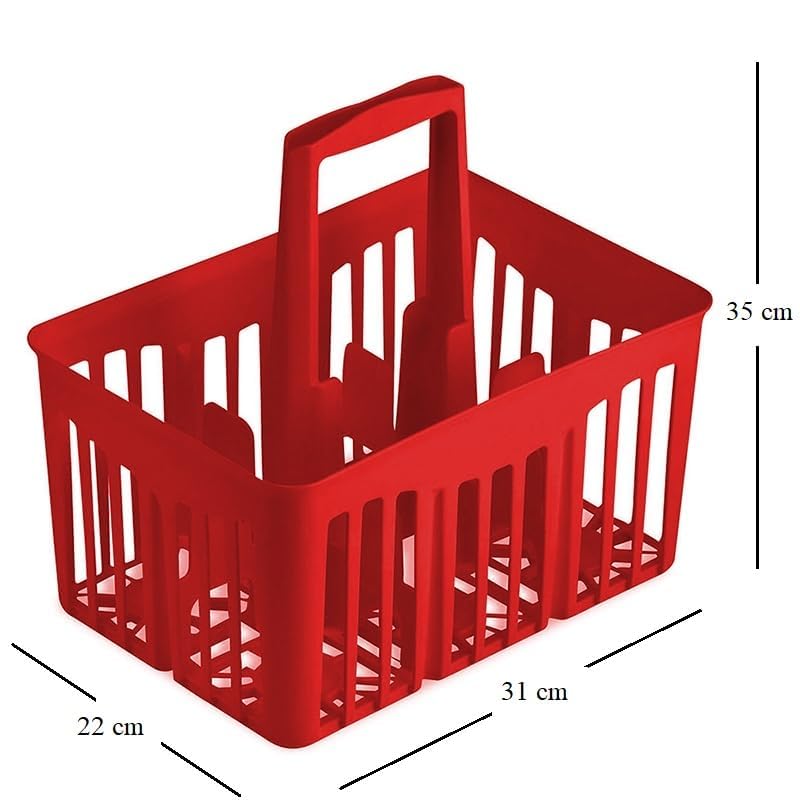 VIRSUS 2 Cestelli Portabottiglie in Plastica 8636, misura 31x22x35 cm, Porta bottiglie 6 Scomparti, con manico per trasporto, Impilabile, per uso quotidiano a casa, ufficio, gita, mare (Rosso)