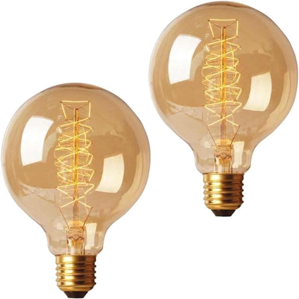 B4U 2 Pack Vintage E27 Edison Screw Light Bulbs, Retro Filament G95 Globe Edison Screw Bulb, Dimmable, Warm White 2700K — image 1