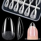 Gelike ec Short Almond False Nail Tip Kit, Soft Gel Full Cover Nail Tips for Soak Off Nail Extensions, Clear Gelly Tips Pre-Buff PMMA False Press on Nail Tips,12 Sizes-SHORT ALMOND 120PCS