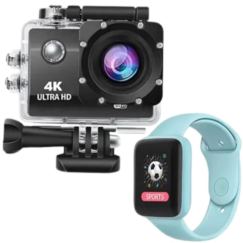 Drumstone Combo Pack of 2 Items-Waterproof 4K Sport Camera,170 Degree Wide Angle WiFi HD Cam, 16MP with D20 Intelligence Bluetooth 1.3" Full Touch Men Women Monitor/Smart Bracelet/Health Bracelet