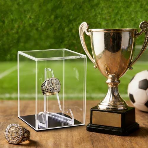 Image of Hooqict Championship Ring Display Case Clear Acrylic Ring Case Display Box UV Protected with Base for Sports Baseball Softball Football Single Ring Coin Holder Stand