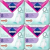 Nuvenia - Assorbente Pure Sensitive Ultra Notte con Ali - Superficie Delicata per Pelli Sensibili - Confezione da 32 Assorbenti