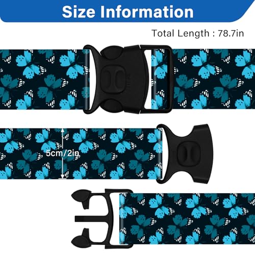 Image of 2 Pack Luggage Straps for Suitcases, Adjustable Travel Belt with Double Lock and Quick Release Buckle, Heavy Duty Nylon Bag Packing Strap, Unique Identifiers Travel Accessories-Blue Butterfly