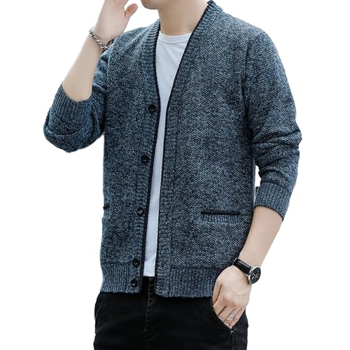 Men's Cardigan Sweaters Fleece Lined Slim Fit Knitted Sweater Outerwear Button Cable Knit Cardigans with Pockets